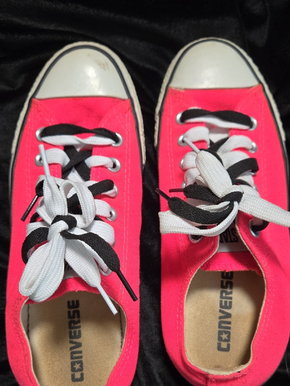 Converse Low Top Sneakers in Neon Pink with Black & White Laces